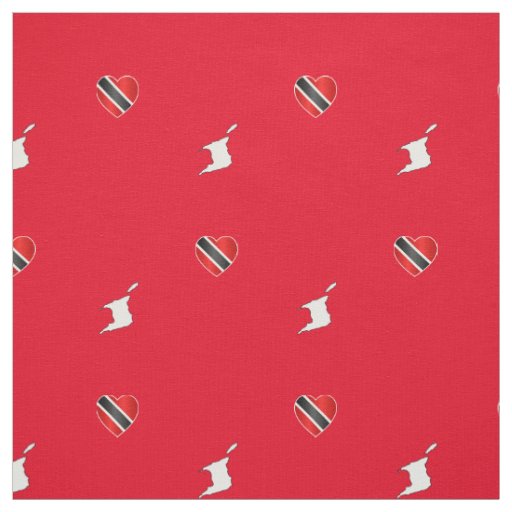 Patriotic Trinidad & Tobago Heart Flag and Map RED Fabric