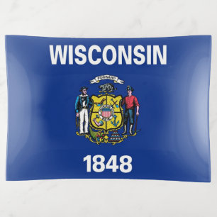 Patriotic trinket tray with flag of Wisconsin