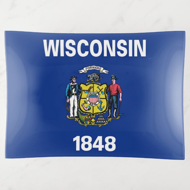 Patriotic trinket tray with flag of Wisconsin (Front)