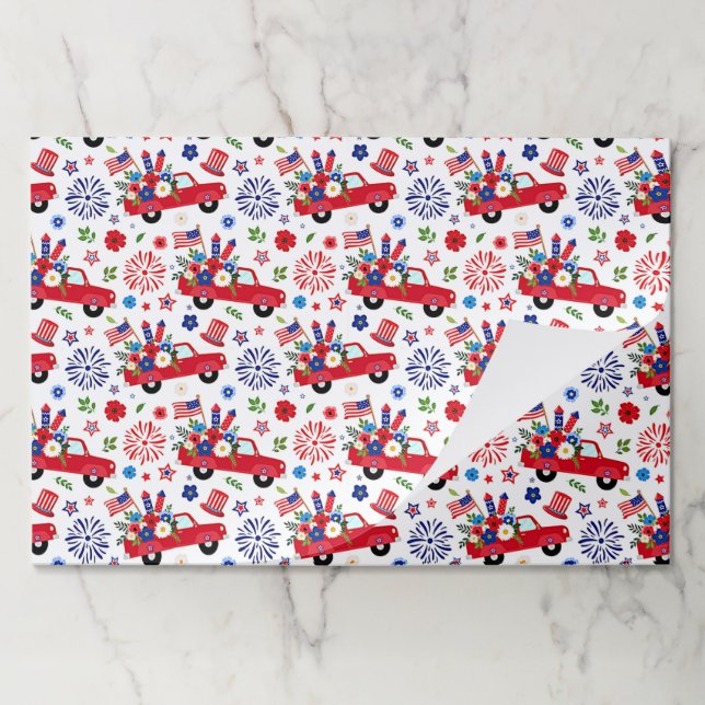 Patriotic truck and fireworks Paper placemats (Folded)