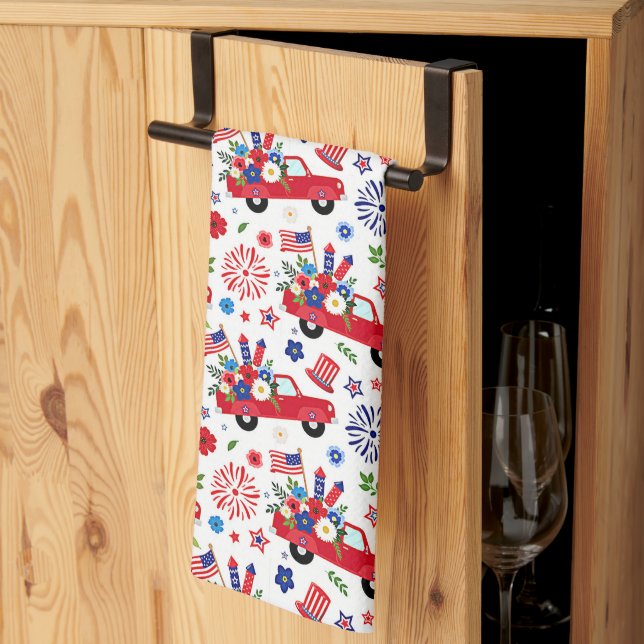 Patriotic truck and fireworks pattern  kitchen towel (Thirds Fold)