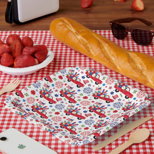 Patriotic truck and fireworks pattern  paper plates (Picnic)
