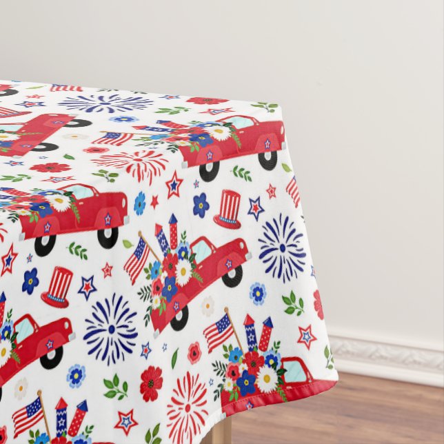 Patriotic truck and fireworks pattern  tablecloth (In Situ)