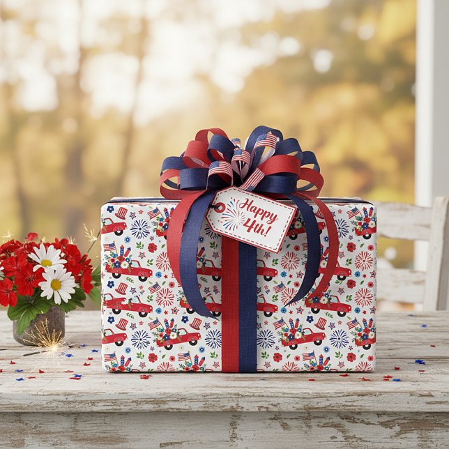 Patriotic truck and fireworks pattern  wrapping paper (Creator Uploaded)