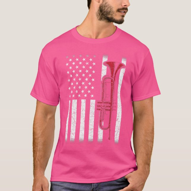 Patriotic Trumpeter 4Th Of July Us Flag Trumpet T-Shirt (Front)