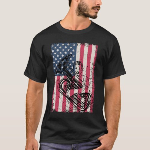 Patriotic Tuba Player Marching Band American Flag T_Shirt