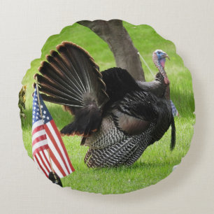 Patriotic Turkey Strut  Round Pillow