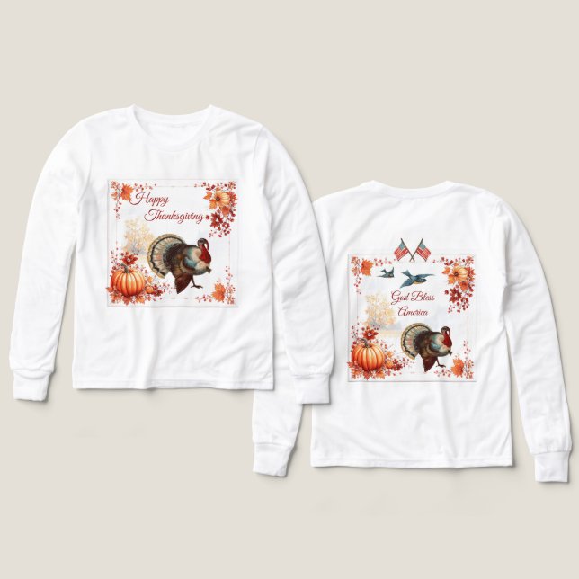 Patriotic Turkey Thanksgiving Kids Tri-Blend Shirts (Design Front & Back)