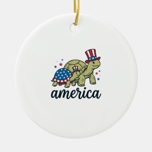 Patriotic Turtle America Vintage Engraving Design_ Ceramic Ornament