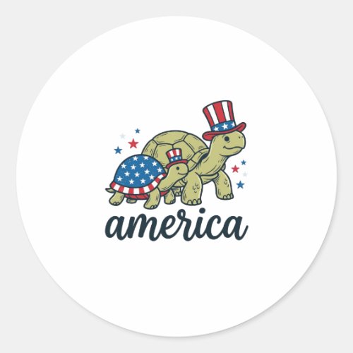 Patriotic Turtle America Vintage Engraving Design_ Classic Round Sticker