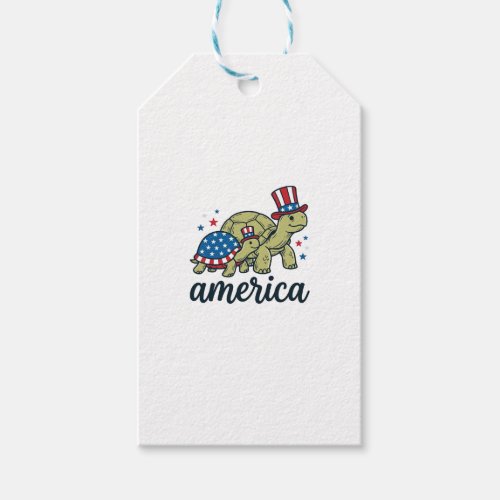 Patriotic Turtle America Vintage Engraving Design_ Gift Tags