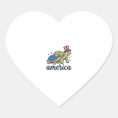 Patriotic Turtle America Vintage Engraving Design_ Heart Sticker