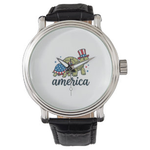 Patriotic Turtle America Vintage Engraving Design_ Watch