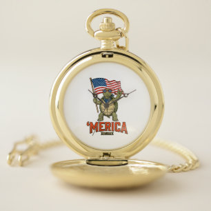 Patriotic Turtle ‘Merica Vintage Vector Pocket Watch