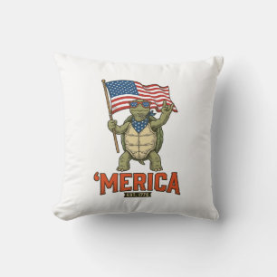 Patriotic Turtle ‘Merica Vintage Vector Throw Pillow
