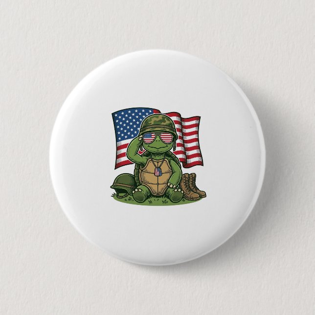 Patriotic Turtle Salute Vector Design_1 Button (Front)