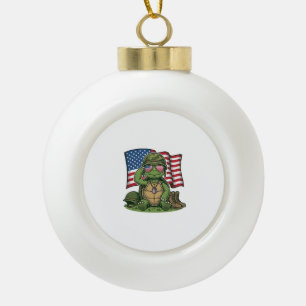 Patriotic Turtle Salute Vector Design_1 Ceramic Ball Christmas Ornament
