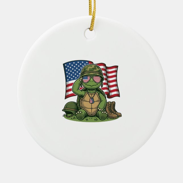 Patriotic Turtle Salute Vector Design_1 Ceramic Ornament (Front)