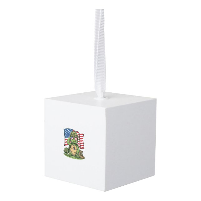 Patriotic Turtle Salute Vector Design_1 Cube Ornament (Back Angled)