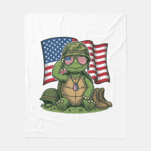 Patriotic Turtle Salute Vector Design_1 Fleece Blanket