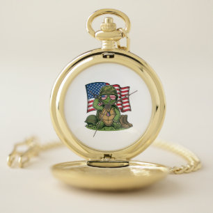 Patriotic Turtle Salute Vector Design_1 Pocket Watch