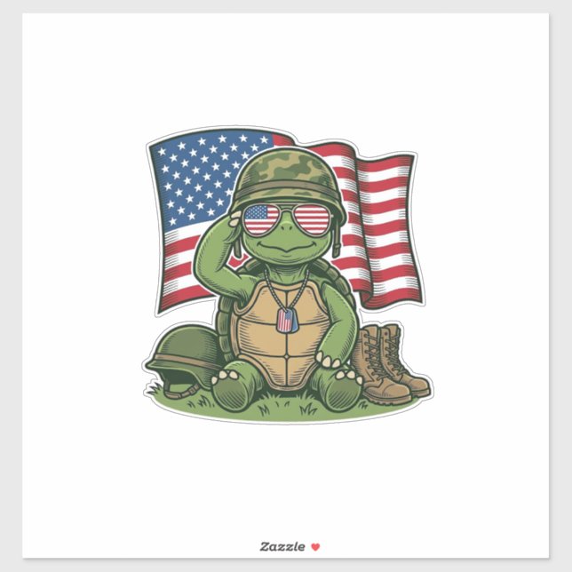 Patriotic Turtle Salute Vector Design_1 Sticker (Sheet)