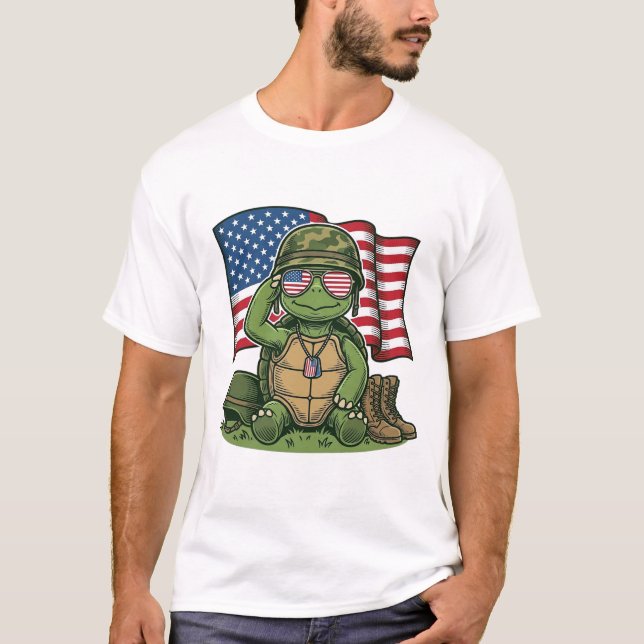 Patriotic Turtle Salute Vector Design_1 T-Shirt (Front)