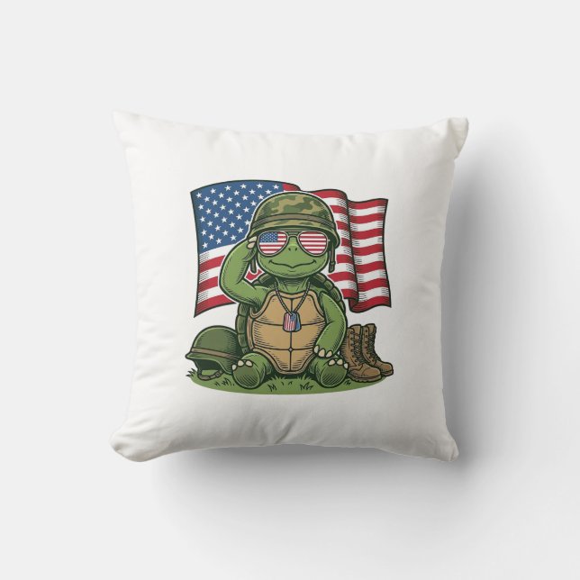 Patriotic Turtle Salute Vector Design_1 Throw Pillow (Front)