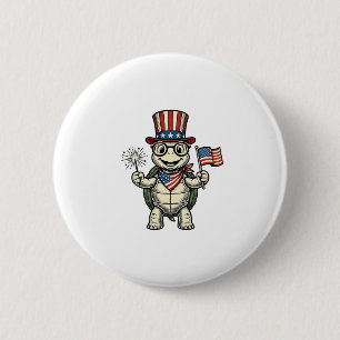 Patriotic Turtle Vintage Engraving Graphic for Whi Button