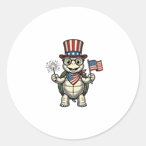Patriotic Turtle Vintage Engraving Graphic for Whi Classic Round Sticker