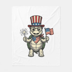 Patriotic Turtle Vintage Engraving Graphic for Whi Fleece Blanket