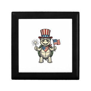 Patriotic Turtle Vintage Engraving Graphic for Whi Gift Box