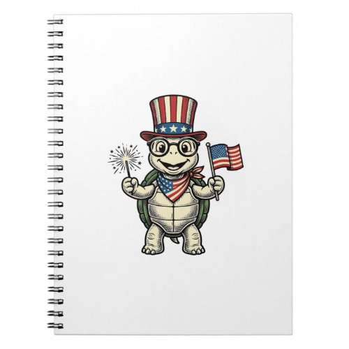 Patriotic Turtle Vintage Engraving Graphic for Whi Notebook