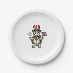 Patriotic Turtle Vintage Engraving Graphic for Whi Paper Plates
