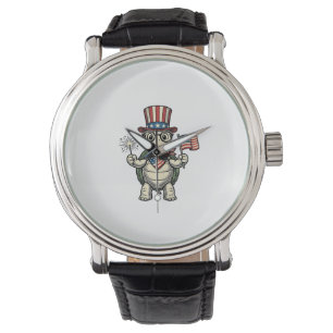 Patriotic Turtle Vintage Engraving Graphic for Whi Watch