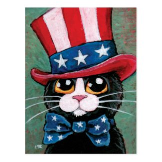Patriotic Tuxedo Cat | 4th of July Postcard