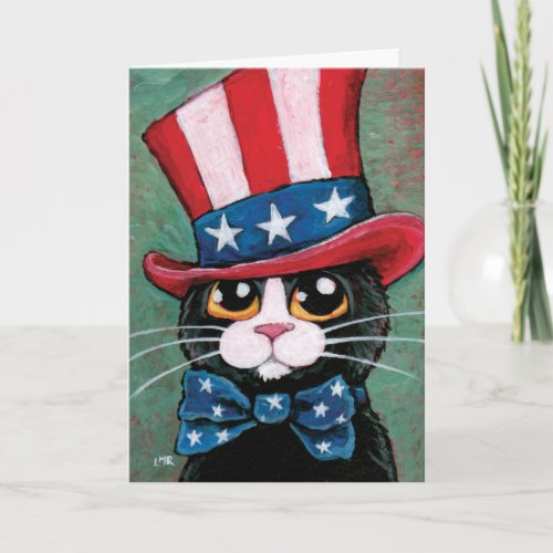 Patriotic Tuxedo Cat  Happy 4th of July Card