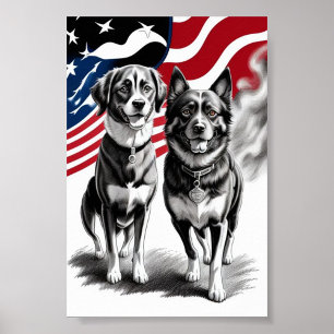 Patriotic Two Dog Flag Art Poster