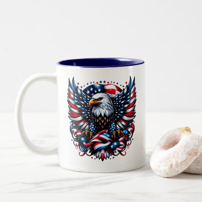 Patriotic Two-Tone Coffee Mug (With Donut)