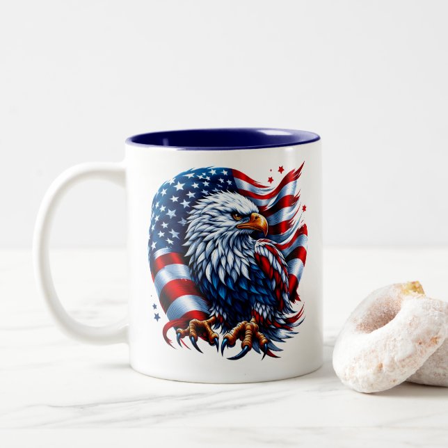 Patriotic Two-Tone Coffee Mug (With Donut)