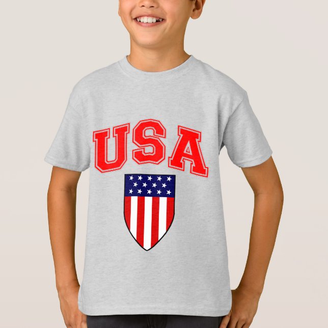 Patriotic U.S.A American Flag Shield T-Shirt (Front)