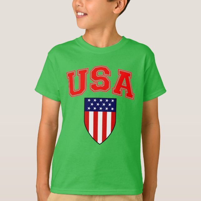 Patriotic U.S.A American Flag Shield T-Shirt (Front)