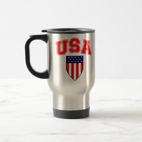 Patriotic USA American Flag Shield Travel Mug