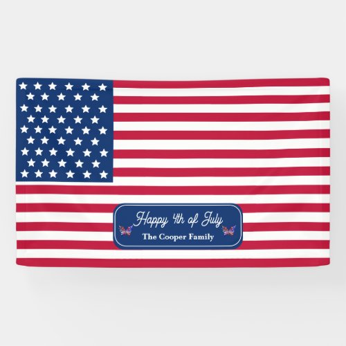 Patriotic US Flag Happy 4th of July Family Name Banner