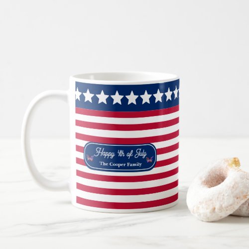 Patriotic US Flag Happy 4th of July Family Name Coffee Mug