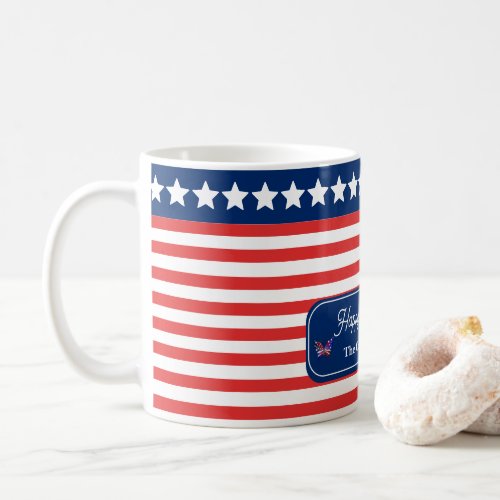 Patriotic US Flag Happy 4th of July Family Name Coffee Mug