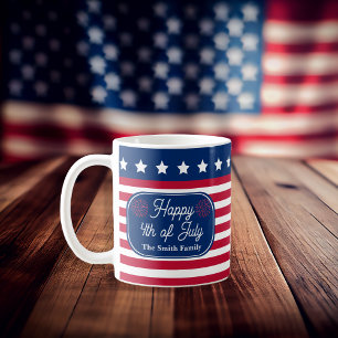 Patriotic U.S. Flag Happy 4th of July Family Name Coffee Mug