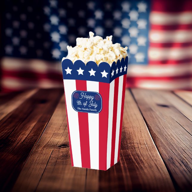 Patriotic U.S. Flag Happy 4th of July Family Name Favor Boxes (Patriotic US Flag "Happy 4th of July" Family Name Popcorn Favor Boxes )