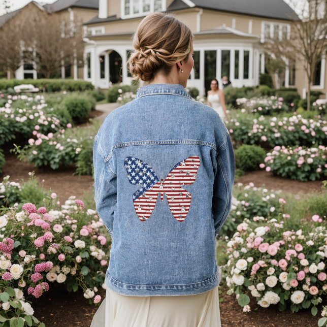 Patriotic U.S. Flag Women's Denim Jacket (Wedding Back)
