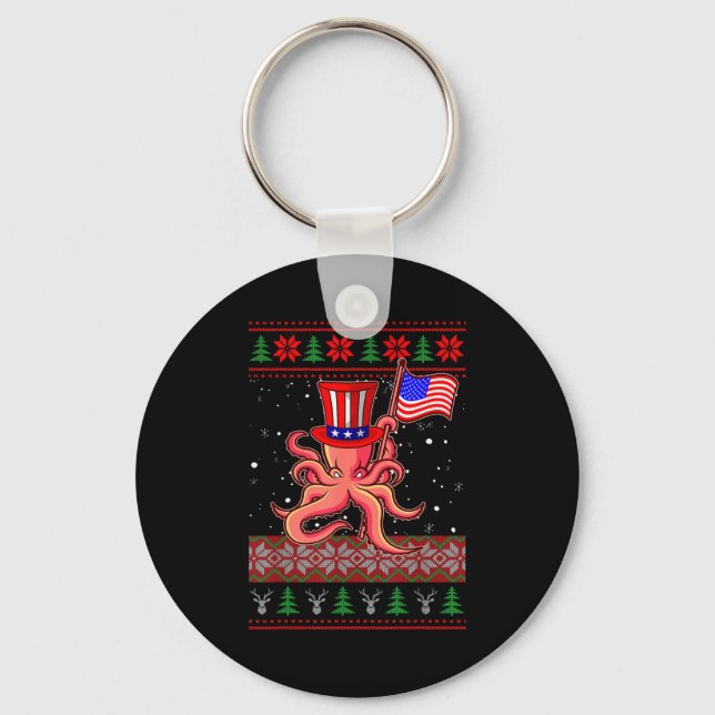 Patriotic Ugly Christmas Sweater Women Kids Men  Keychain (Front)